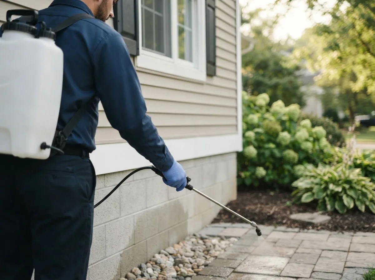 Pest control technician inspecting a home in Racine, MN